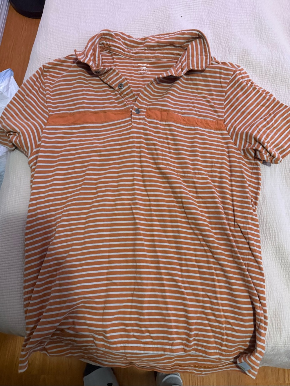 Horny Toad Orange and White Striped Polo